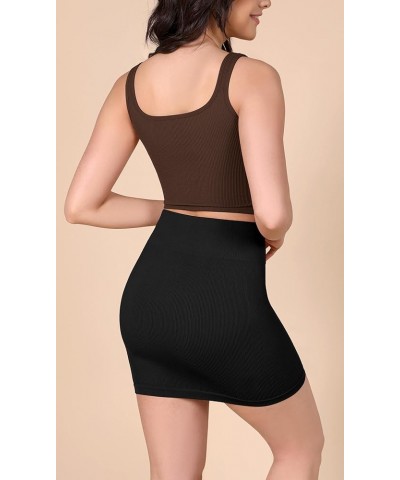 3-Pack Seamless Mini Skirt for Women Ribbed High Waisted Bodycon Basic Pencil Skirts Black-1 Pack $9.35 Skirts