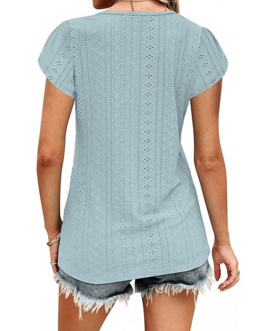 Women's Summer Ruffle Sleeve Tops Eyelet V Neck Casual Tunic Shirts Dressy Blouses A-02-light Blue $14.99 Tops