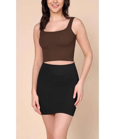 3-Pack Seamless Mini Skirt for Women Ribbed High Waisted Bodycon Basic Pencil Skirts Black-1 Pack $9.35 Skirts