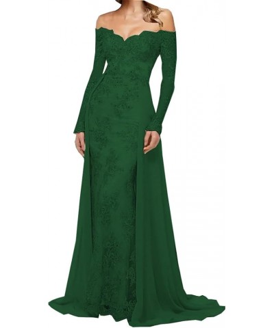 Mermaid Off Shoulder Appliques Beadings Prom Dress for Women Overskirt Evening Gowns for Teens Wedding Guest Dress Dark Green...