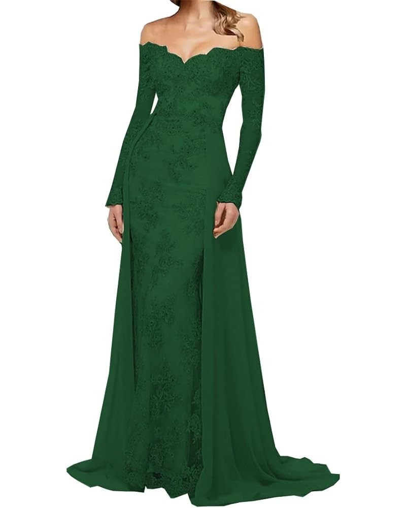 Mermaid Off Shoulder Appliques Beadings Prom Dress for Women Overskirt Evening Gowns for Teens Wedding Guest Dress Dark Green...