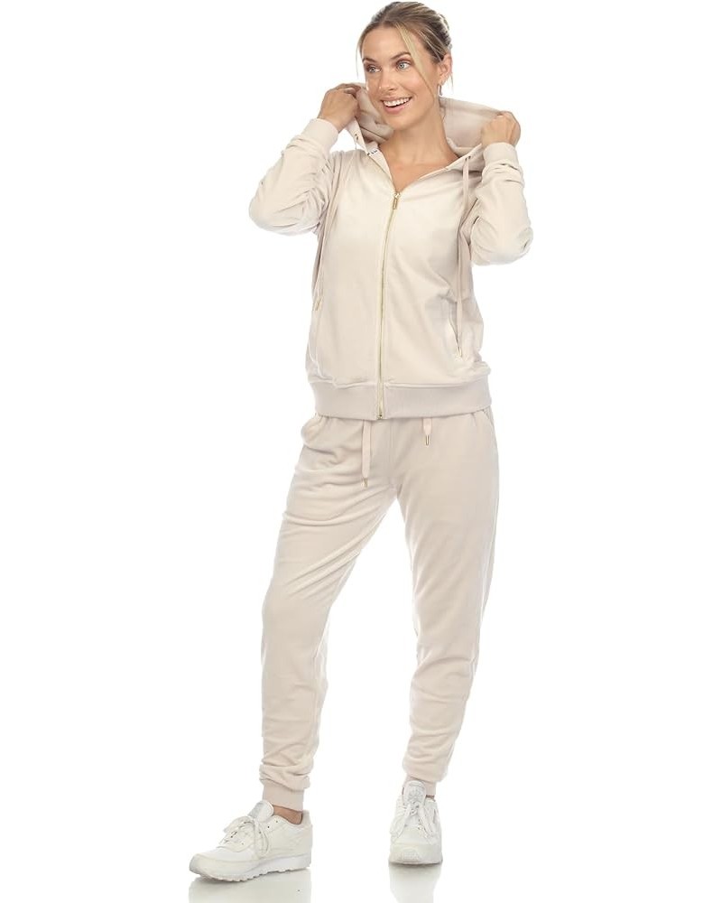 Women's 2-Piece Velour Tracksuit Jogger Outfit Activewear Set Pearl $25.90 Activewear