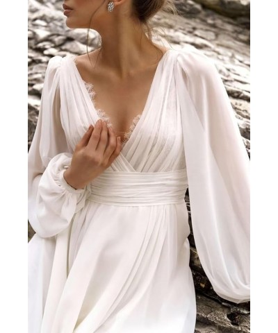 Women’s Chiffon Wedding Dresses for Bride 2024 Long Sleeves Boho Beach Formal Bridal Gowns V Neck Prom Dress Aqua $34.40 Dresses