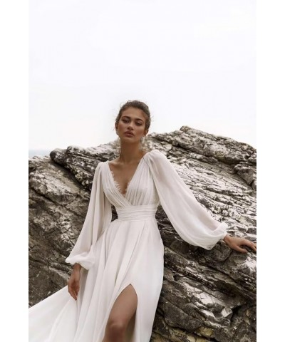 Women’s Chiffon Wedding Dresses for Bride 2024 Long Sleeves Boho Beach Formal Bridal Gowns V Neck Prom Dress Aqua $34.40 Dresses