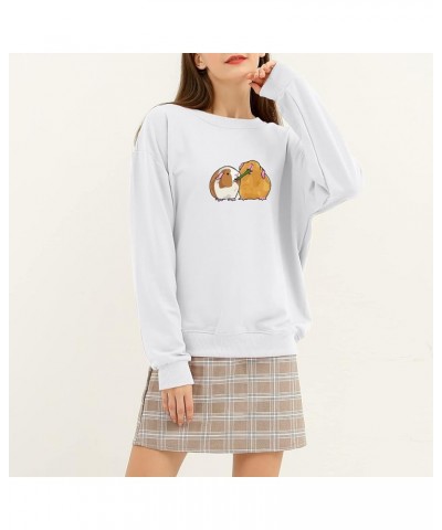 Guinea Pig Sweatshirt Crewneck Cotton Hoodie for Women Aesthetic Oversized Tops for Teen Girls Pullover Soft Clothes White $8...