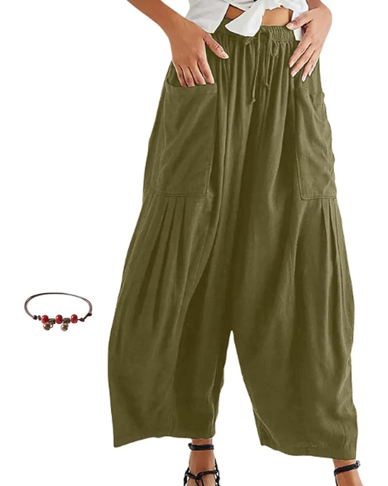 Quinn Plus Size Pants, Quinn Pants for Women Linen Pants with Pockets Summer Harem Pants Boho Beach Pants Green $12.95 Pants