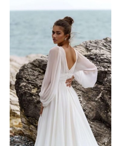 Women’s Chiffon Wedding Dresses for Bride 2024 Long Sleeves Boho Beach Formal Bridal Gowns V Neck Prom Dress Aqua $34.40 Dresses