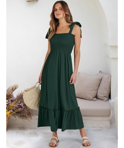 Women's 2024 Summer Casual Spaghetti Strap Square Neck Smocked Flowy A Line Beach Long Maxi Sun Dress Deep Green $14.24 Dresses