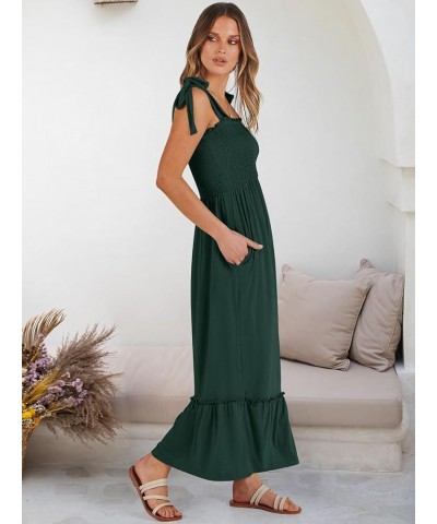 Women's 2024 Summer Casual Spaghetti Strap Square Neck Smocked Flowy A Line Beach Long Maxi Sun Dress Deep Green $14.24 Dresses