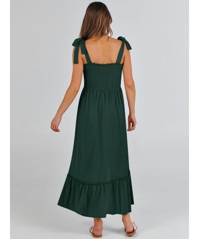 Women's 2024 Summer Casual Spaghetti Strap Square Neck Smocked Flowy A Line Beach Long Maxi Sun Dress Deep Green $14.24 Dresses