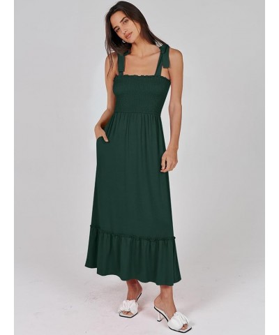 Women's 2024 Summer Casual Spaghetti Strap Square Neck Smocked Flowy A Line Beach Long Maxi Sun Dress Deep Green $14.24 Dresses