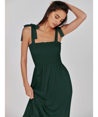 Women's 2024 Summer Casual Spaghetti Strap Square Neck Smocked Flowy A Line Beach Long Maxi Sun Dress Deep Green $14.24 Dresses