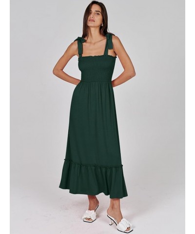 Women's 2024 Summer Casual Spaghetti Strap Square Neck Smocked Flowy A Line Beach Long Maxi Sun Dress Deep Green $14.24 Dresses