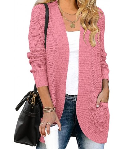 Women's 2024 Fall Winter Long Sleeve Open Front Casual Lightweight Soft Knit Cardigan Sweater Outerwear Dark Pink $22.94 Swea...