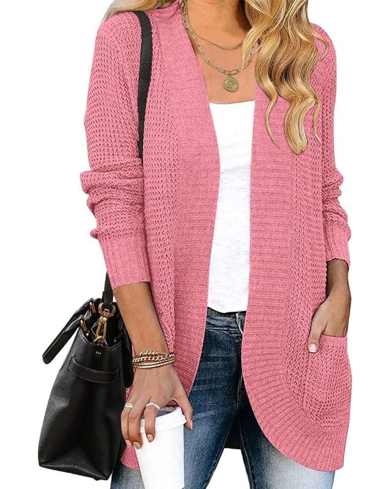 Women's 2024 Fall Winter Long Sleeve Open Front Casual Lightweight Soft Knit Cardigan Sweater Outerwear Dark Pink $22.94 Swea...