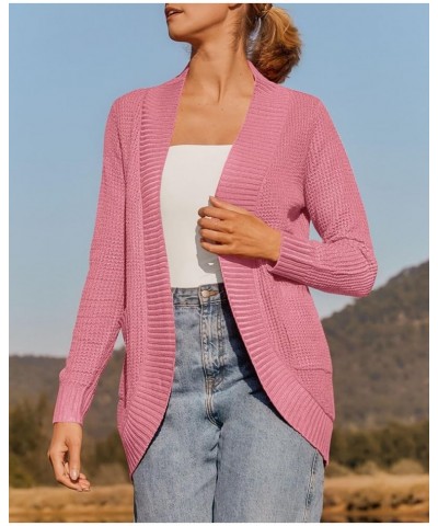 Women's 2024 Fall Winter Long Sleeve Open Front Casual Lightweight Soft Knit Cardigan Sweater Outerwear Dark Pink $22.94 Swea...