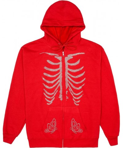 Women Zip Up Hoodie Halloween Skeleton Print Oversized Vintage Sweatshirts with Pocket Aesthetic Jacket Coat I-red $14.26 Hoo...