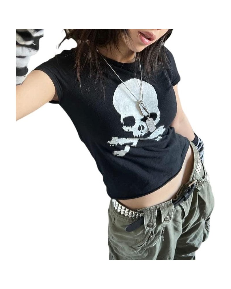 Women Y2k Graphic Print T-Shirt 2000s Aesthetic Round Neck Short Sleeve Crop Top Halloween Retro Baggy Tee Streetwear 23aug8b...