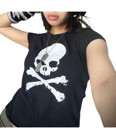 Women Y2k Graphic Print T-Shirt 2000s Aesthetic Round Neck Short Sleeve Crop Top Halloween Retro Baggy Tee Streetwear 23aug8b...