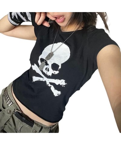 Women Y2k Graphic Print T-Shirt 2000s Aesthetic Round Neck Short Sleeve Crop Top Halloween Retro Baggy Tee Streetwear 23aug8b...