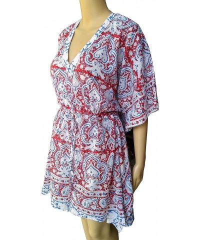 Cotton Hand Block Print Swimsuit Cover-up Beach Caftan Women's Print Red $14.75 Swimsuits