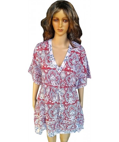 Cotton Hand Block Print Swimsuit Cover-up Beach Caftan Women's Print Red $14.75 Swimsuits