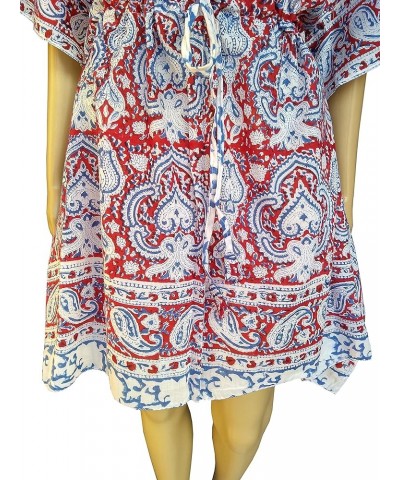 Cotton Hand Block Print Swimsuit Cover-up Beach Caftan Women's Print Red $14.75 Swimsuits