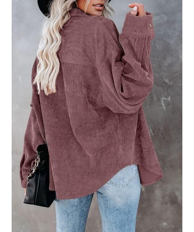 Women Corduroy Shirts Casual Long Sleeve Button Down Blouses Top U Dark Pink $19.60 Blouses