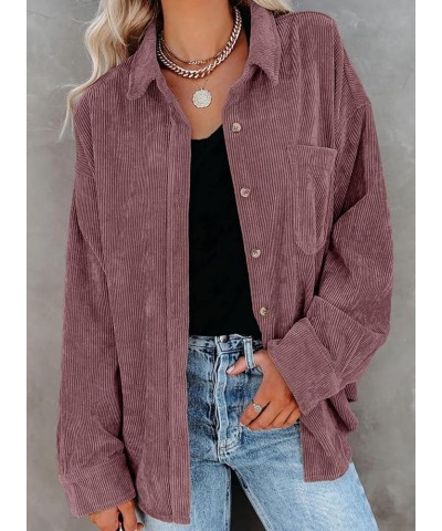 Women Corduroy Shirts Casual Long Sleeve Button Down Blouses Top U Dark Pink $19.60 Blouses