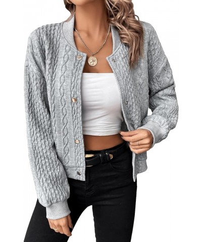 Women's Drop Shoulder Snap Button Bomber Jacket Open Front Cardigan Outwear Grey $11.59 Jackets