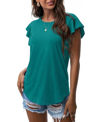 Women's Tops Summer Casual Ruffle Short Sleeves Knit Shirts Round Neck Tunic Top for Women 2024 Fashion Trend Blue Green $12....