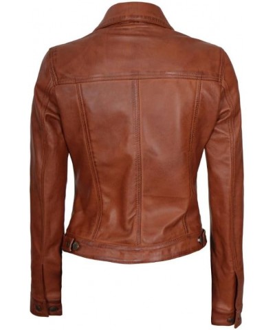 Women Trucker Brown Cognac Distressed Leather Jacket I Women Lambskin Brown Distresed Fernando Leather Jacket Brown Distresse...