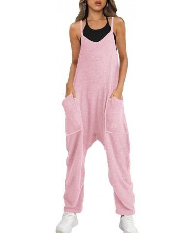 Womens Sherpa Overalls Fuzzy Fleece Jumpsuit Adjustable Straps Cozy Onesie with Pockets One Piece Pajamas Light Pink $22.43 J...