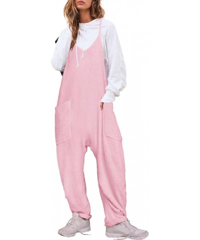 Womens Sherpa Overalls Fuzzy Fleece Jumpsuit Adjustable Straps Cozy Onesie with Pockets One Piece Pajamas Light Pink $22.43 J...