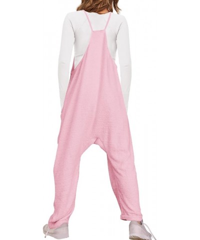 Womens Sherpa Overalls Fuzzy Fleece Jumpsuit Adjustable Straps Cozy Onesie with Pockets One Piece Pajamas Light Pink $22.43 J...