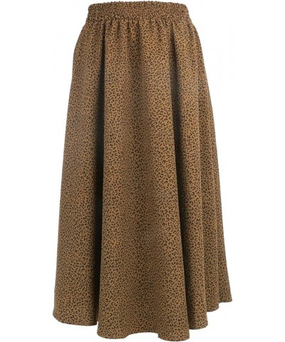 Women's Casual Contrast Polka Dot Chiffon Bohemia Swing Beach Midi A-Line Skirts Brown $17.39 Skirts