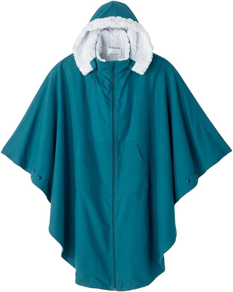 Women's Adaptive Faux Fur-Lined Wheelchair Cape With Hood - Luxurious Winter-Warmth Self-Dressing Cape Caribbean Blue $88.68 ...