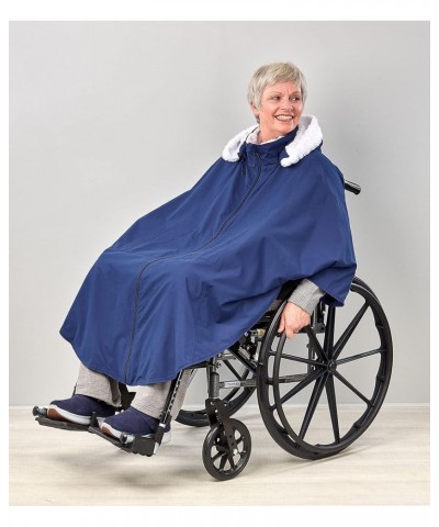 Women's Adaptive Faux Fur-Lined Wheelchair Cape With Hood - Luxurious Winter-Warmth Self-Dressing Cape Caribbean Blue $88.68 ...