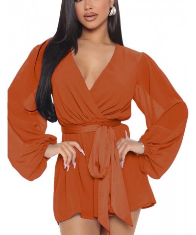 Women Long Sleeve Flowy Summer Romper Sexy V Neck Ruffle Boho Chiffon Shorts Jumpsuits Orange352 $15.36 Rompers