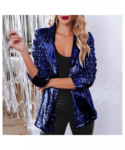 Winter Hood Women Sequins Blazer Sequin Jacket Casual Long Sleeve Glitter Party Shiny Lapel Coat Rave Pa-blue $17.16 Jackets