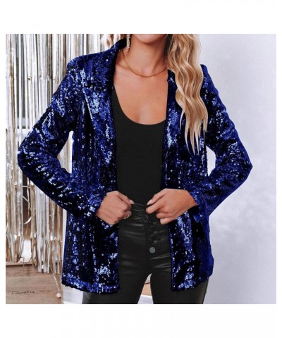 Winter Hood Women Sequins Blazer Sequin Jacket Casual Long Sleeve Glitter Party Shiny Lapel Coat Rave Pa-blue $17.16 Jackets