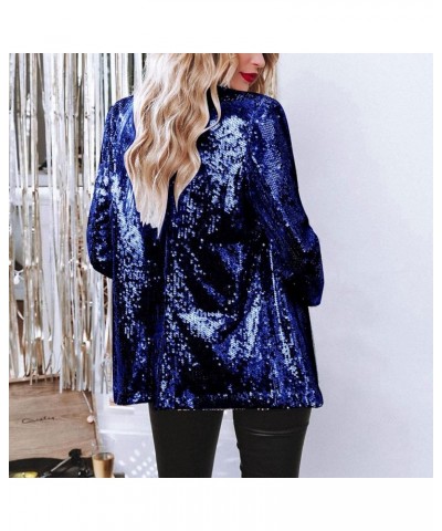 Winter Hood Women Sequins Blazer Sequin Jacket Casual Long Sleeve Glitter Party Shiny Lapel Coat Rave Pa-blue $17.16 Jackets