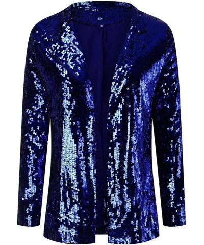 Winter Hood Women Sequins Blazer Sequin Jacket Casual Long Sleeve Glitter Party Shiny Lapel Coat Rave Pa-blue $17.16 Jackets