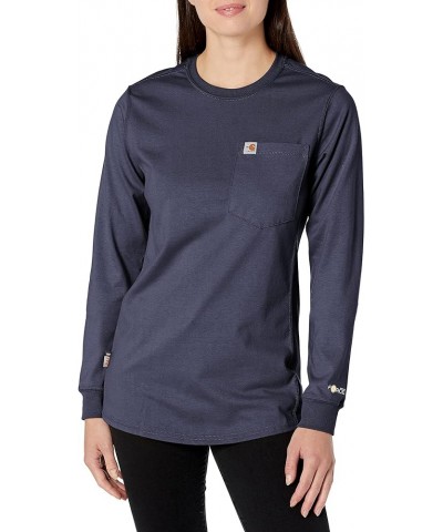 Flame Resistant Womens Force Cotton Long Sleeve Crew T Shirt Dark Navy $32.80 T-Shirts