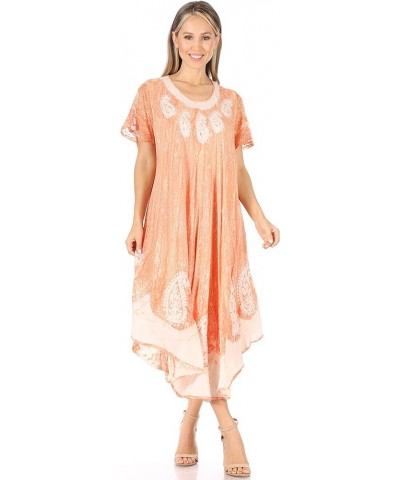 Bree Long Embroidered Cap Sleeve Marbled Dress Copper $13.99 Dresses