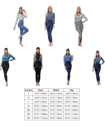 Muslim Swimwear Women Modest Islamic Burkini Swimsuit Full Coverage Bathing Suit with Hijab 3pcs Sun Protection Blue + Pink F...