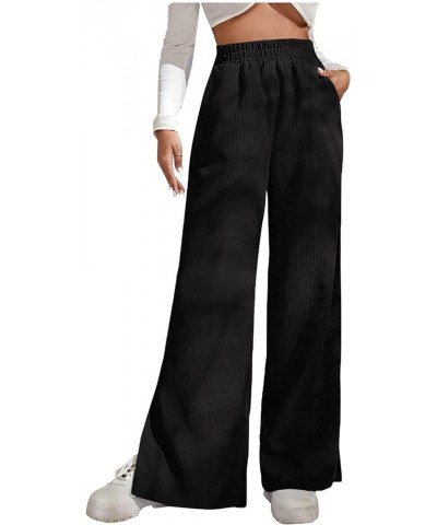 Women's Corduroy Pants Fall Fashion 2023 Elastic High Waisted Straight Leg Trousers Winter Work Pants with Pockets D01-black ...