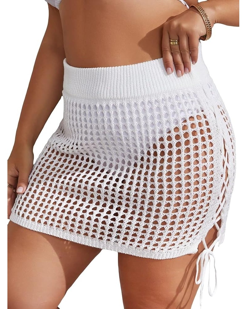 Women's Crochet Drawstring Knitted High Waisted Swimsuit Mini Cover Up Beach Skirt Plus White a $14.40 Swimsuits