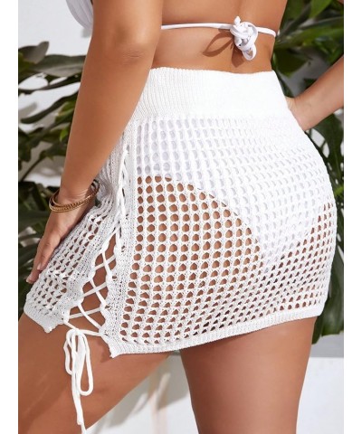 Women's Crochet Drawstring Knitted High Waisted Swimsuit Mini Cover Up Beach Skirt Plus White a $14.40 Swimsuits