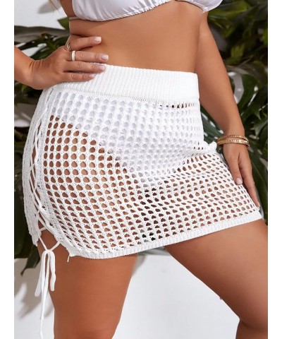 Women's Crochet Drawstring Knitted High Waisted Swimsuit Mini Cover Up Beach Skirt Plus White a $14.40 Swimsuits